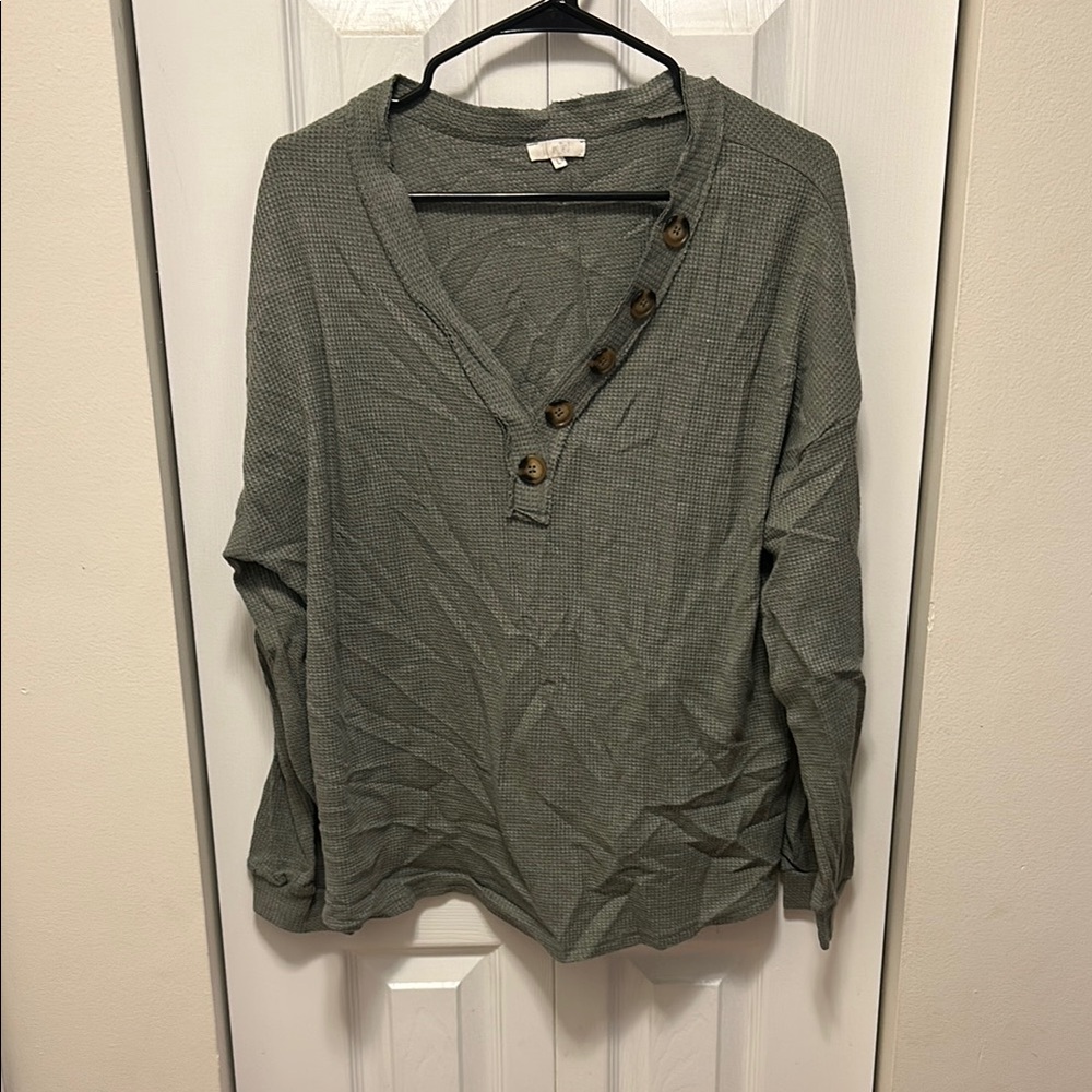 LA MIEL Green Boxy Polo Sweatshirt
